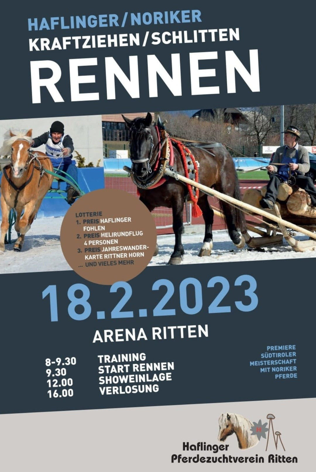 Pferdeschlittenrennen mit Kraftziehen am Ritten