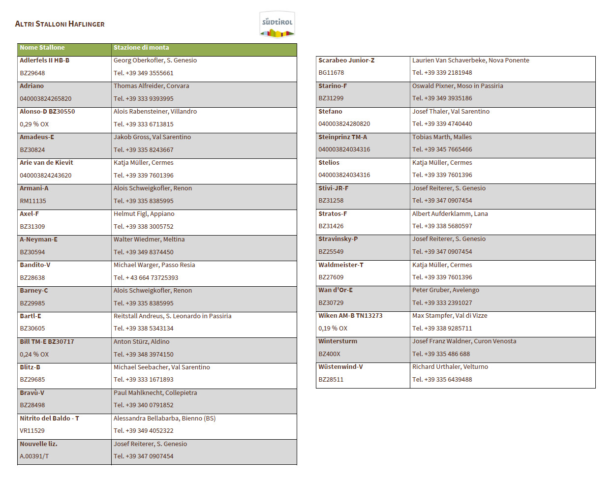 Altri stalloni Haflinger